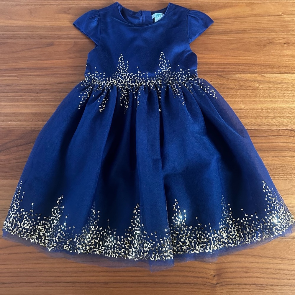 Navy and gold tulle and sequin dress